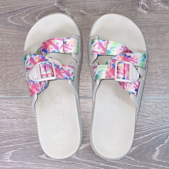 Chaco Chillos Gray Taupe Pastel Tie Dye Women’s Size 6 Slide Slip On Sandals - Picture 5 of 12